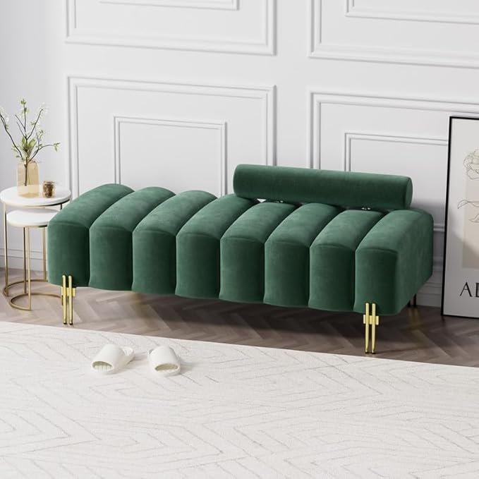 Small Loveseat Sofa Couch 52.2 Modern Velvet Mini Couch for Bedroom with Golden Legs Upholstered Settee Bench with Adjustable Back for Living Room Office Compact Space Emerald Green