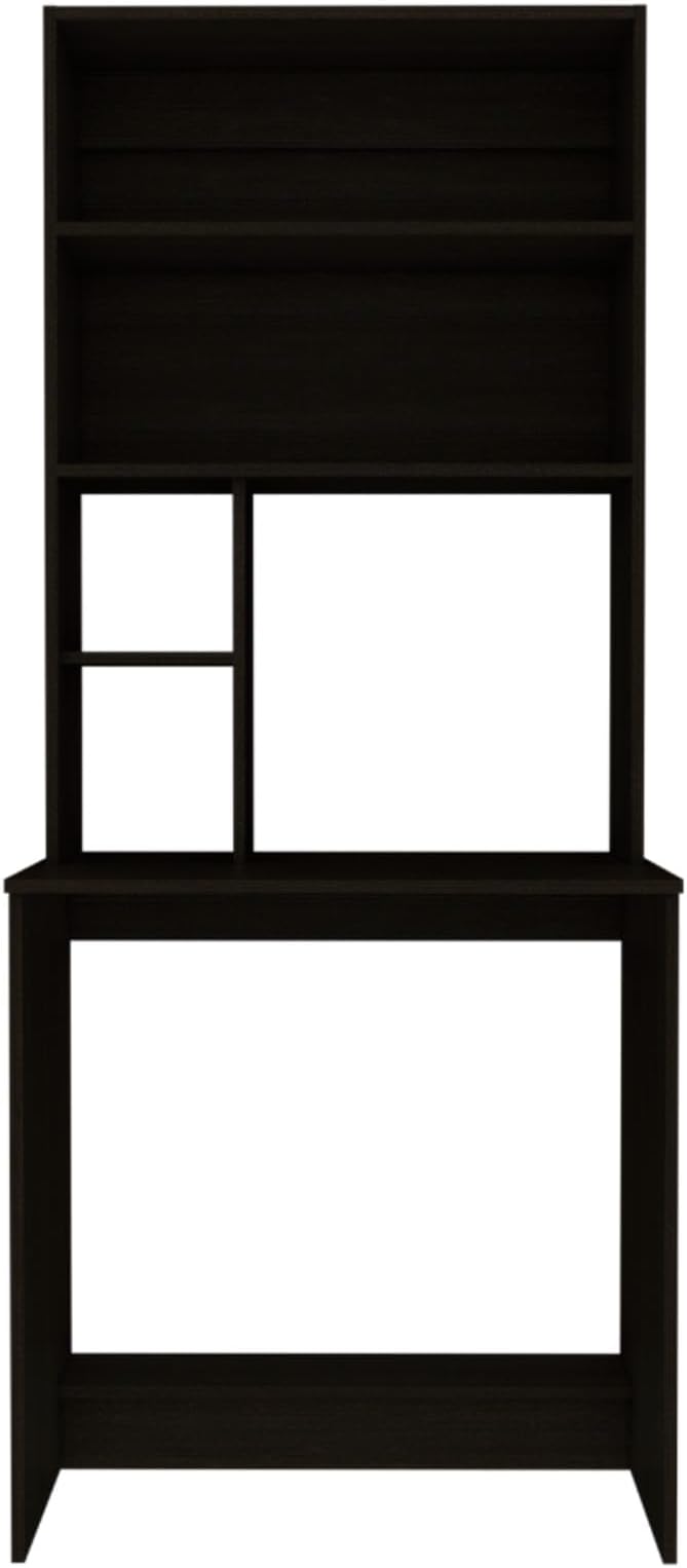 Computer Desk with Hutch 5 Storage Shelves and Lower Shelf Wide Compact Writing Desk for Home Office and Remote Learning Space-Saving Black Study Table for Bedroom