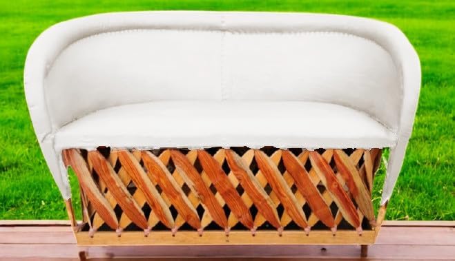 Love Seat Equipal Furniture Handmade By Equipales San Jose White Color Mexican Traditional Style Ideal for your home house garden office restaurant hotel bar beach living room bedroom equipal