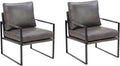 INZOY Mid Century Modern Accent Chair with Removable Cushions Set of 2 Comfy PU Leather Living Room Chairs with Thicker Backrest and Cushion Metal Frame Design Dark Grey