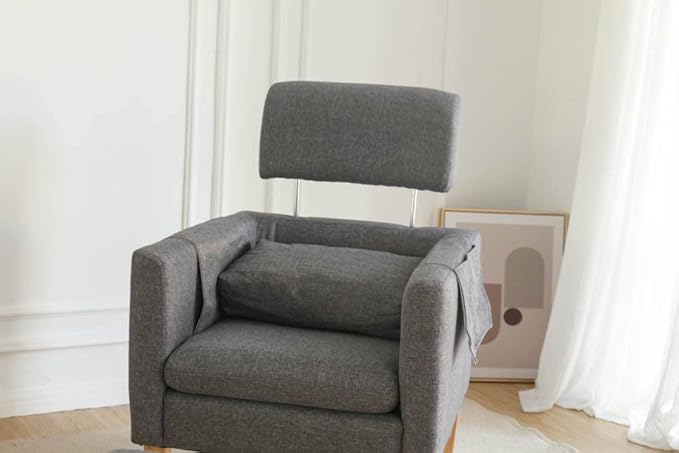 TAKUKA Modern Accent Chair with Ottoman SetComfy Fabric Armchair with Footrest Upholstered Chair with Side Pocket Soft Reading Lounge Chair for Living RoomBedroomOffice(Dark Grey)