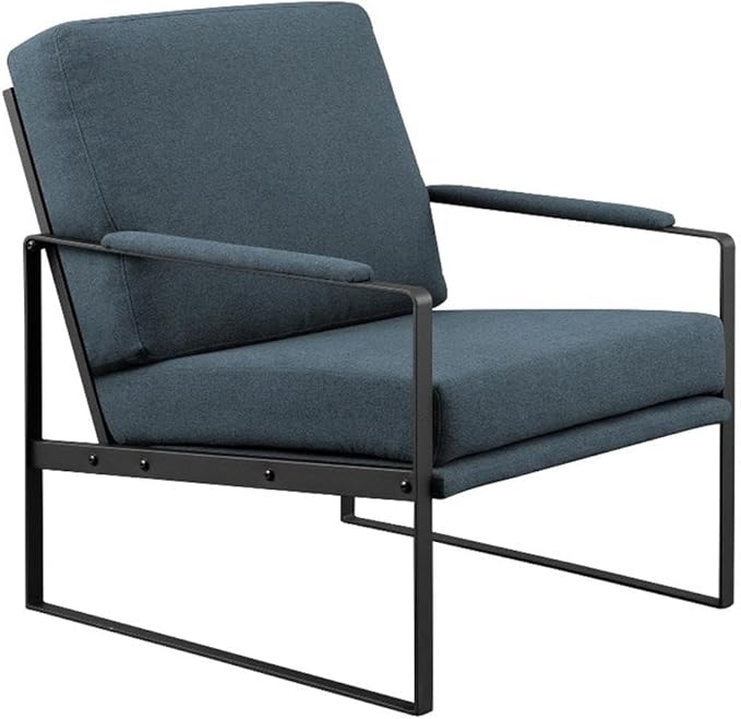 Walker Edison Ezra Contemporary Minimalist Metal-Arm Accent Chair 32 Inch Indigo Blue/Black