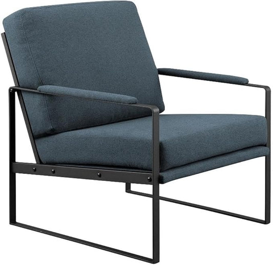 Walker Edison Ezra Contemporary Minimalist Metal-Arm Accent Chair 32 Inch Indigo Blue/Black