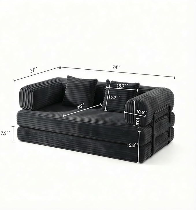 74 Compression Sofa Convertible Floor Sofa Bed with Pillow Back Support ArmrestComfy Futon Couch Sleeper BedLoveseats Boneless for Living RoomBedroom (Antique Grey)