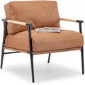Modern Minimalist Accent Chair Soft Polyester Fabric with Metal Frame and Wood Armrests Living Room Bedroom Office Seating (Brown)