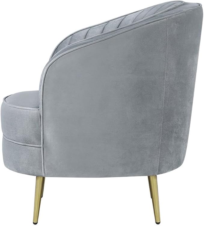 Pemberly Row Contemporary Velvet Upholstered Accent Chair Gray Polyester Fabric with Gold Stainless Steel Legs 33H x 30.5W x 30.5D Mid-Century Glam Bucket Design for Living Room or Home Decor