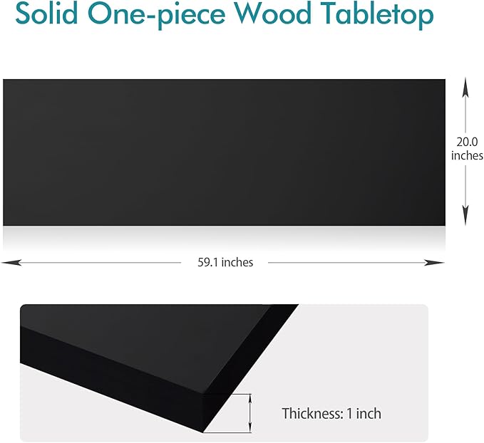 Kaboon 60x20 inches Tabletop Solid One-Piece Desktop for Sit Stand Desk Double Desks L Desk DIYWood Countertop Home or Commercial Use1 inch Thick Black 20 D x 59.1 W