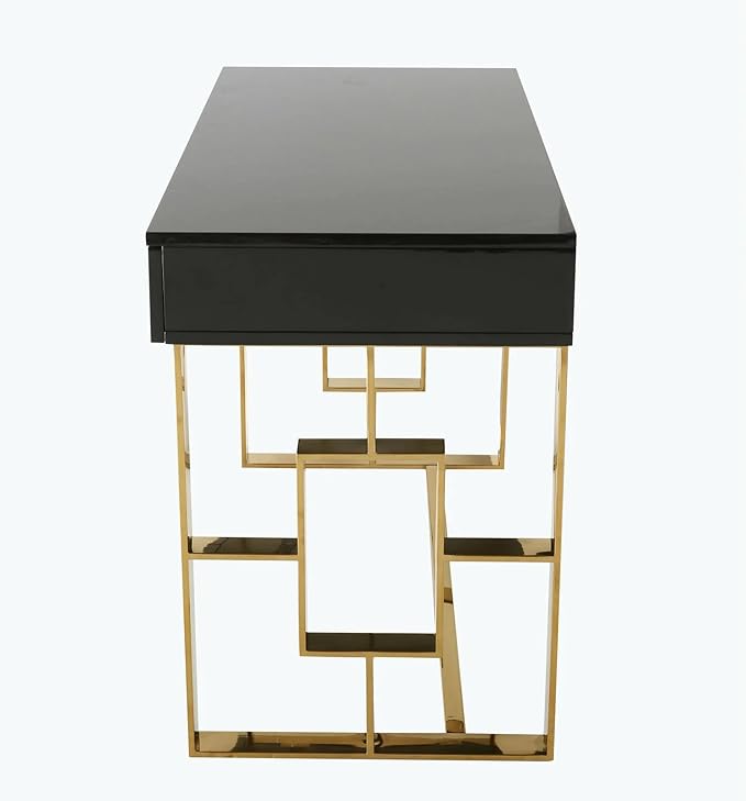 First of a Kind Brooke Mid Century Modern Gloss Lacquer Computer Desk - Home Office Desk with Drawers - Writing Desk for Luxurious Touch - Versatile PC Desk Grey/Gold