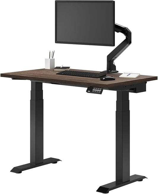 Desky Dual Mini Sit Stand 32 x 20 in Compact Desk with Dual Motors 3-Stage Height Range 4 Memory Presets – One-Piece Top for Home Office Natural Walnut