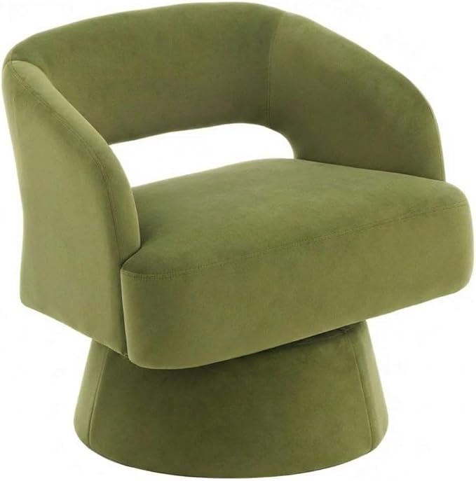 Comfy Swivel Barrel Chair for Living Room - Modern Upholstered Accent Chair with Teddy Fleece Hollowed Back &amp 360° Swivel Base Small Round Chair for Bedroom Reading Nook Office Green