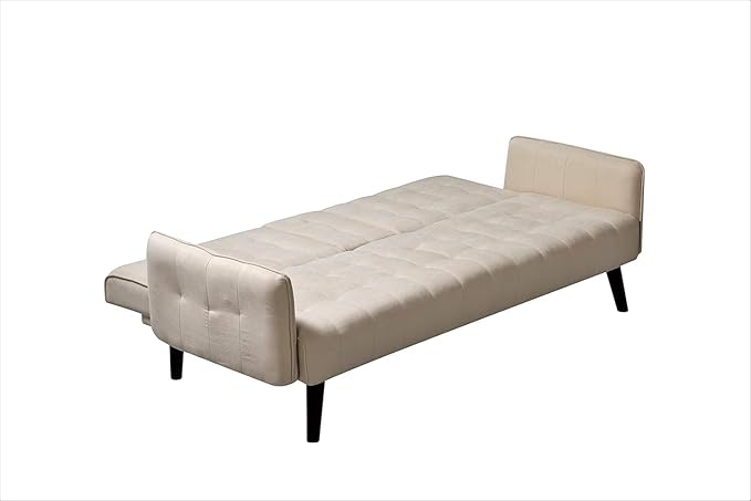 Leno 72 Sleeper Sofa Bed - Convertible Folding Backrest to Full Bed with Cup Holder &amp Drop-Down Table - Space Saving Linen Sofa for Small Spaces - Easy Assembly Beige