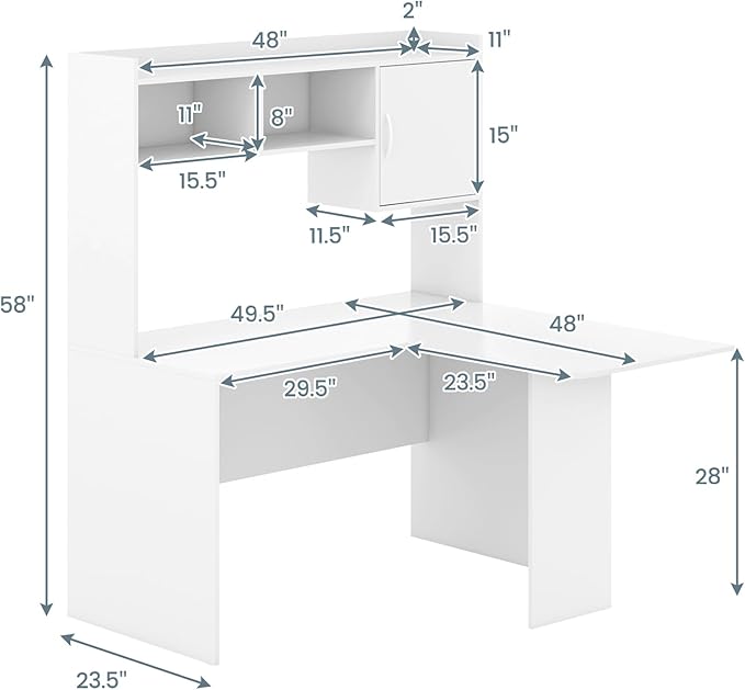 Giantex L Shaped Desk with Hutch White Corner Desk with Storage Shelf &amp Cabinet Laptop PC Table Gaming Computer Table Workstation Modern Executive Study Writing Desk for Home Office Bedroom