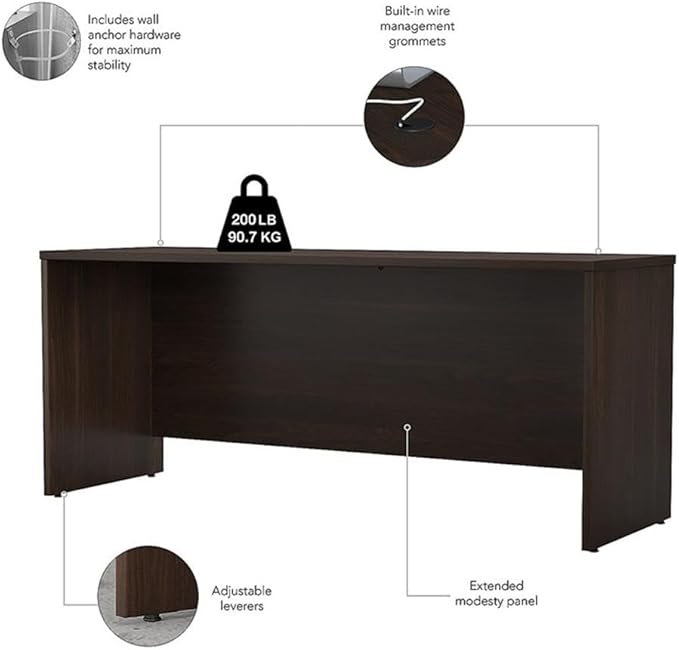 Bush Business Furniture Studio C 72-inch W Credenza Desk Black Walnut (SCD372BW-Z)