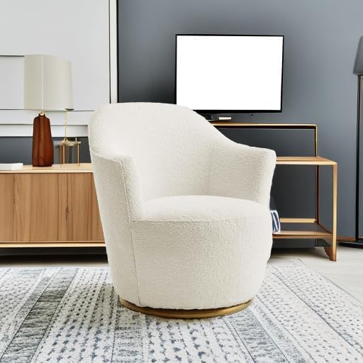 Modway Nora Boucle Upholstered Swivel Chair with White Finish EEI-5311-WHI