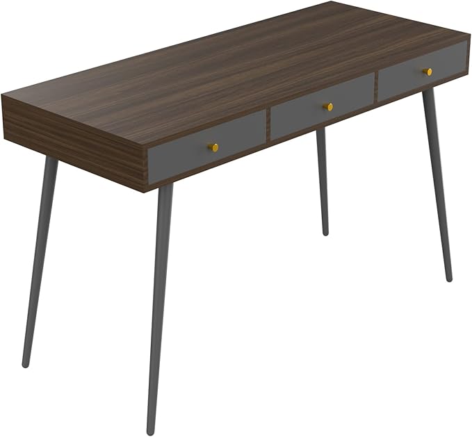 Update Writing Desk 47 with 3 DrawersModern Mid Century Desk for Home Office (Walnut + Dark Grey)