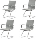 CIMOTA Waiting Room Chairs Leather Office Guest Chair Mid Back Reception Chairs with Sled Base for Meeting/Patient/Conference Room Grey Set of 4