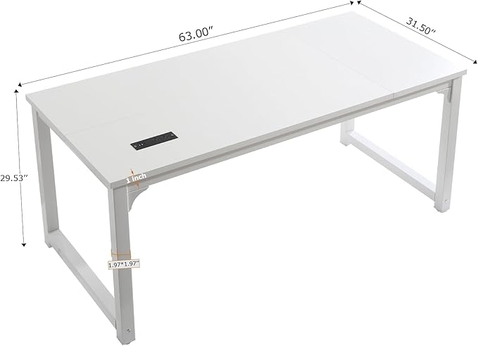 Large Computer Desk - 63 Inch Home Office Desks Study Student Writing Table Gaming Desk Wood Modern Simple Table with USB Ports White