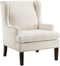 Pemberly Row Accent Chair Textured Beige Upholstery Wingback Design with Nailhead Trim Plush Cushioned Seat Wooden Legs 21 in Seat Width Modern Classic Style for Living Room Bedroom or Office