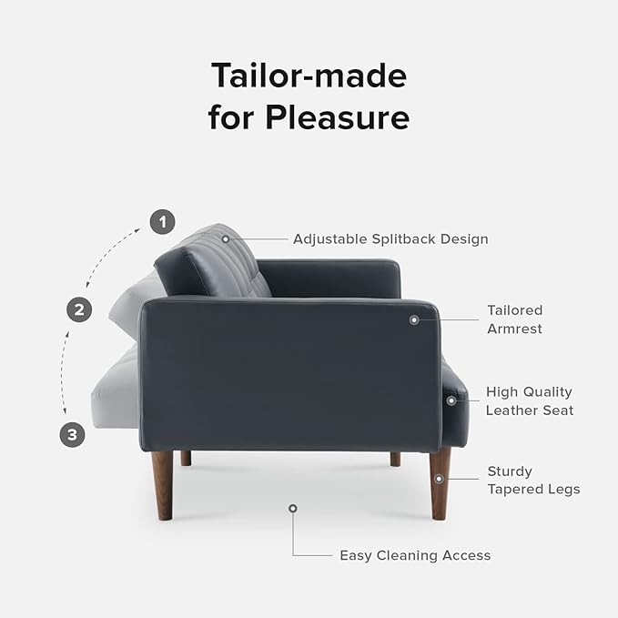 mopio Aaron 76.8 Couch Small Futon Sofa Bed Sleeper Loveseat Mid Century Modern Futon Couch Sofa Cama Couches for Living Room Bedroom (Cloud Gray Faux Leather)