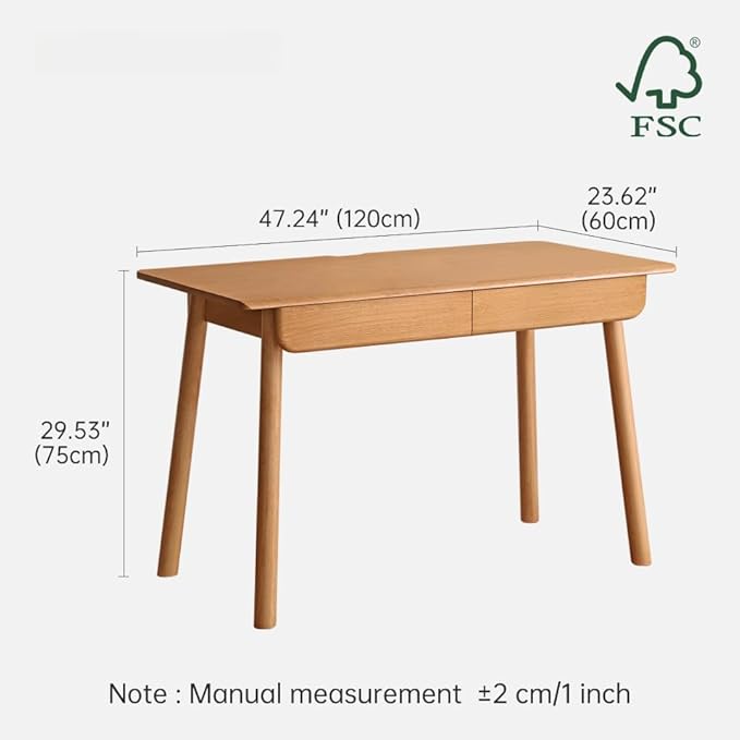 Solid Wood Desk Mid Century Modern Home Office Desk Computer Desk with Drawer for Writing Study Vanity 47.24 W
