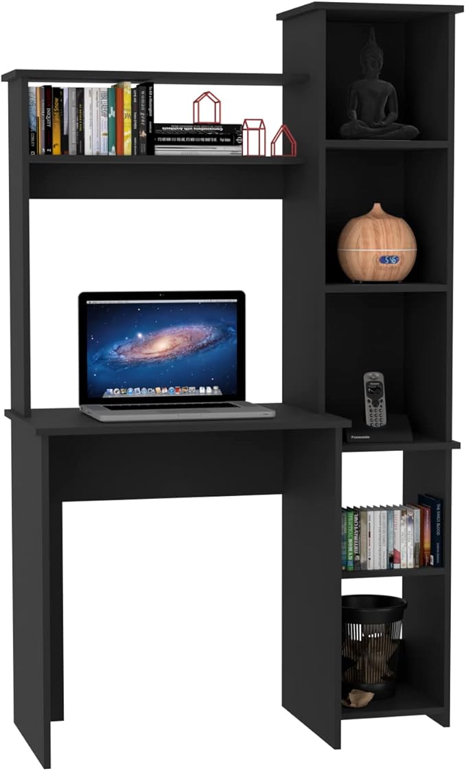 Black Desk with 5 Cubbies - Modern Home Office Computer Desk