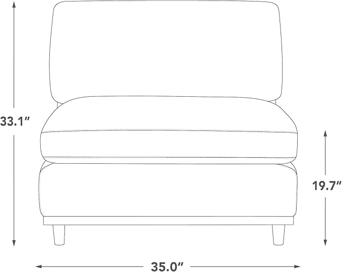 CHITA Modern Down Filled Upholstered Middle Armless Sofa for Sectional Modular Couch Grey