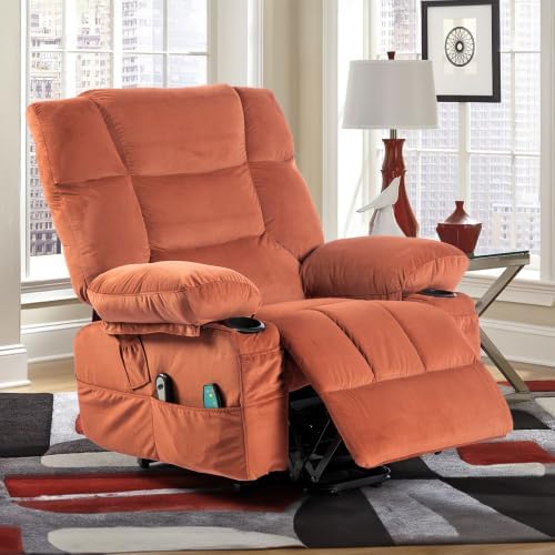 Electric Power Lift Recliner Chair Recliner Sofa for Elderly Heat and Massage2 Cup Holders Recliners Chairs for Living Room Infinite Position and Double 2 Side Pocket (Brown)