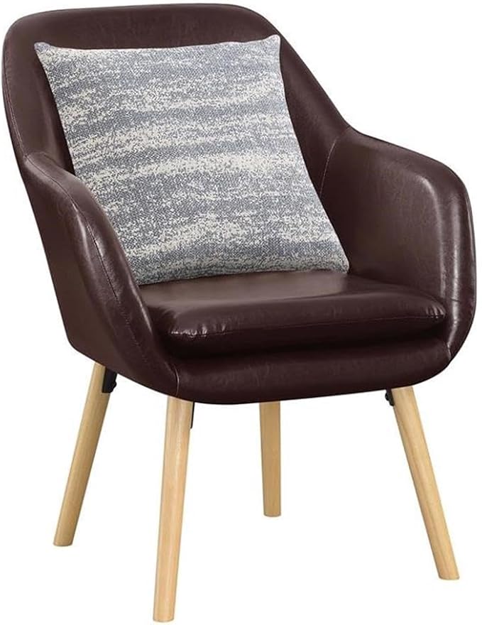 Pemberly Row Modern Accent Chair Espresso Faux Leather Finish Solid Red Oak Legs Detachable Foam Cushion 25.25 x 26.75 x 33.5 in Comfortable Living Room or Office Seating