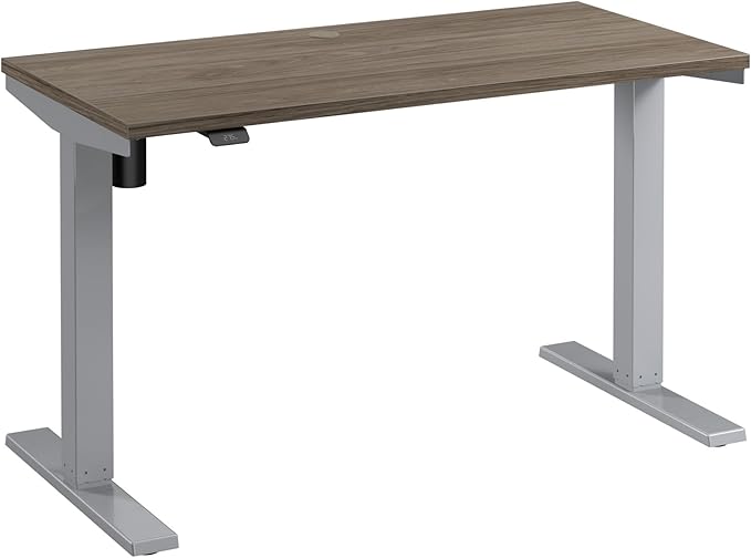 Bush Business Furniture 48-inch Electric Height Adjustable Standing Desk Ergonomic Sit-Stand Computer Table for Home and Professional Office Move 40 Series Modern Hickory with Metallic Gray Base