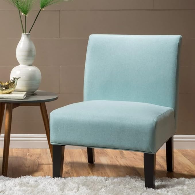 Comfortable Style Accent Chair For Living Room Size:22.50L x 29.50W x 32.00H | Simple Design With Thick Padded Seating Durable Wood Manufactured &amp Elegantly Tapered Legs | Pretty Light Blue Col