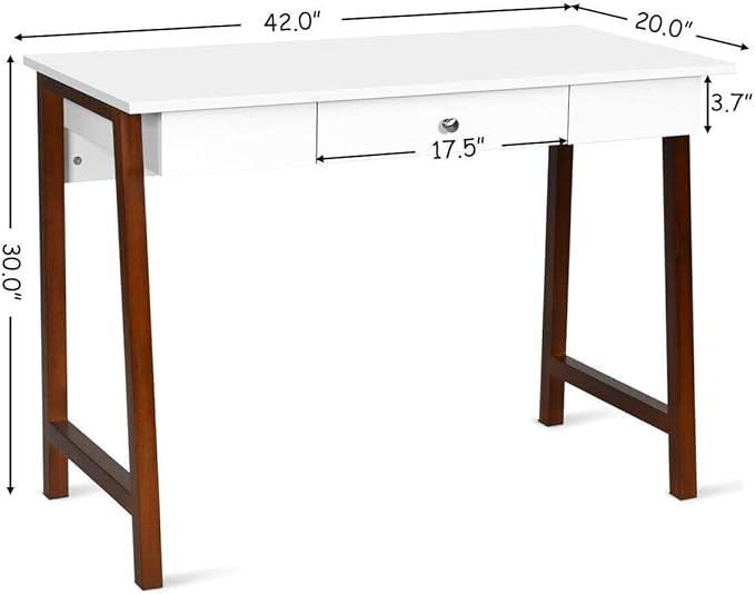 Moccha Writing Desk Computer Laptop Table w/Storage Drawer Solid Wood Frame Makeup Dressing Vanity Desk for Home Large Space Study Table Workstation for Office Sturdy and Durable Easy Assembly