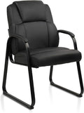 CLATINA Leather Guest Chair with Padded Arm Rest for Reception Meeting Conference and Waiting Room Side Office Home Black with Sled Base 1 Pack