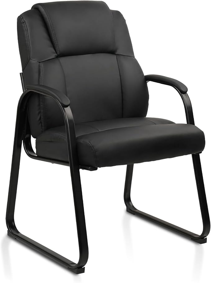CLATINA Leather Guest Chair with Padded Arm Rest for Reception Meeting Conference and Waiting Room Side Office Home Black with Sled Base 1 Pack