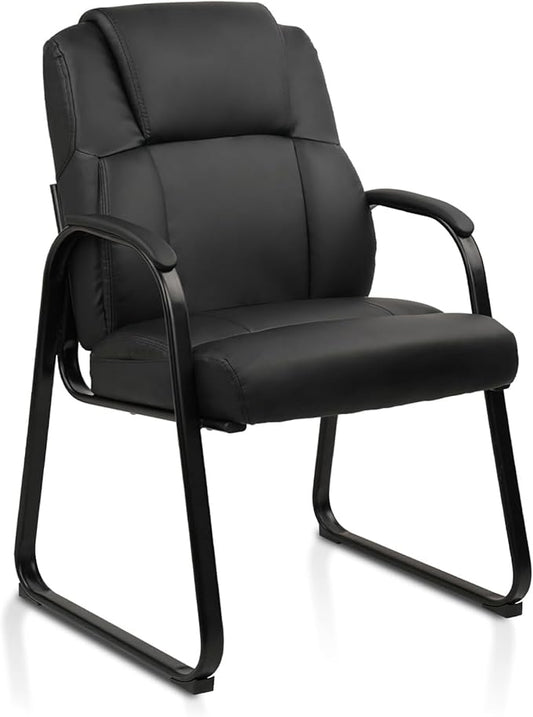 CLATINA Leather Guest Chair with Padded Arm Rest for Reception Meeting Conference and Waiting Room Side Office Home Black with Sled Base 1 Pack