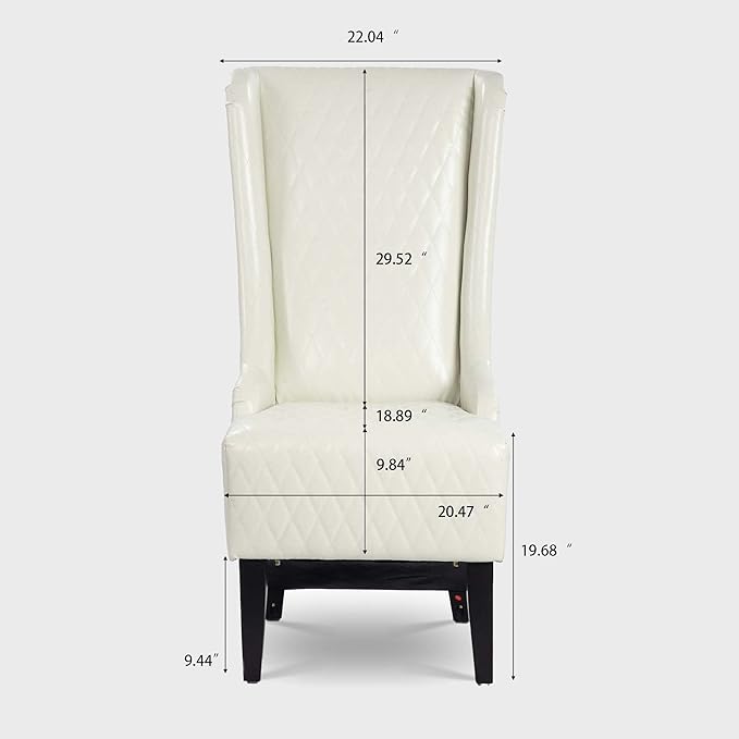 Henf 22 Wide Upholstered Wingback Accent Chair PU Leather Living Room Chair Modern Side Chair Leisure Chair High Backrest Indoor Single Sofa with Solid Wood LegsWhite