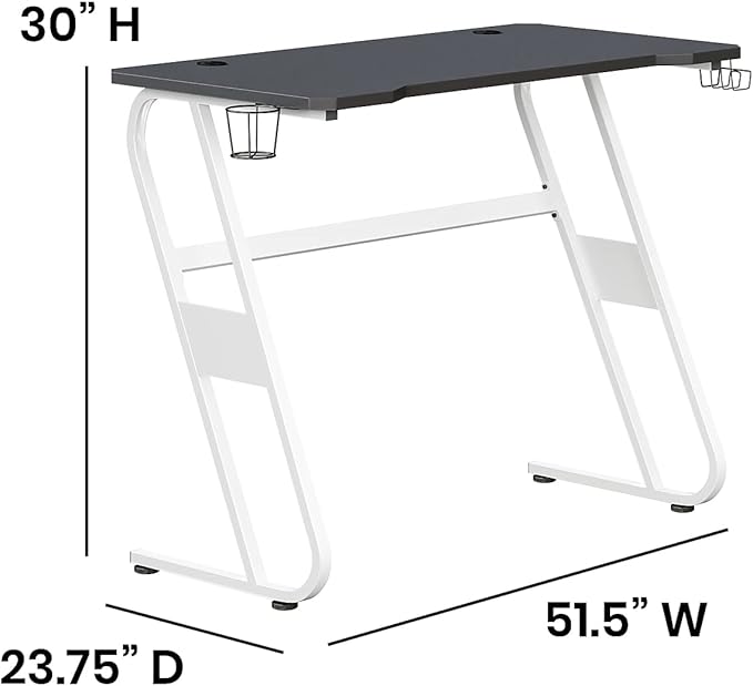 Flash Furniture Fisher Gaming Desk - White Ergonomic Computer Desk - 51.5 Gamers Table with Cup Holder and Headphone Hook