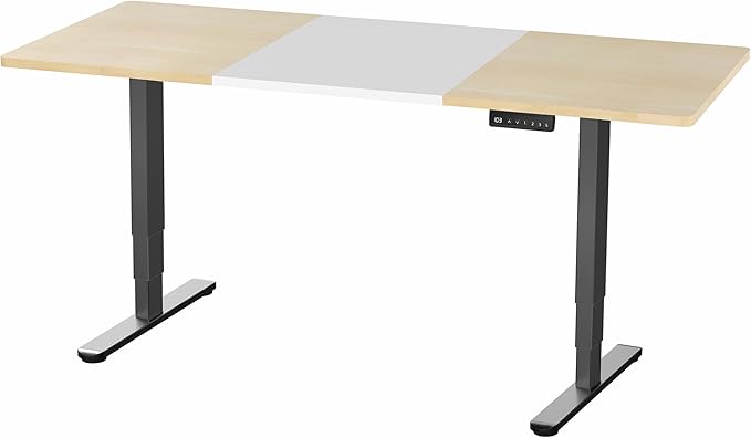 VIVO Electric 71 x 30 in Dual Motor Sit Stand Desk Memory Height Adjustment 2B Series White and Light Wood Top Black Frame DESK-KIT-2B7WC