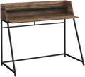 Pemberly Row Computer Desk 48 in Particle Board and Metal Brown Wood-Look Finish Black Shelf Contemporary Trapezoid-Leg Home Office Table with Storage Hutch and Compact Design