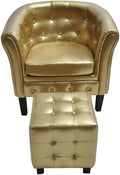 vidaXL Luxurious Gold Tub Chair with Footstool Faux Leather Accent Armchair Great for Living Room and Office Decor Ergonomic Design Removable Cushion Chesterfield Compact Lounge Club Comfy
