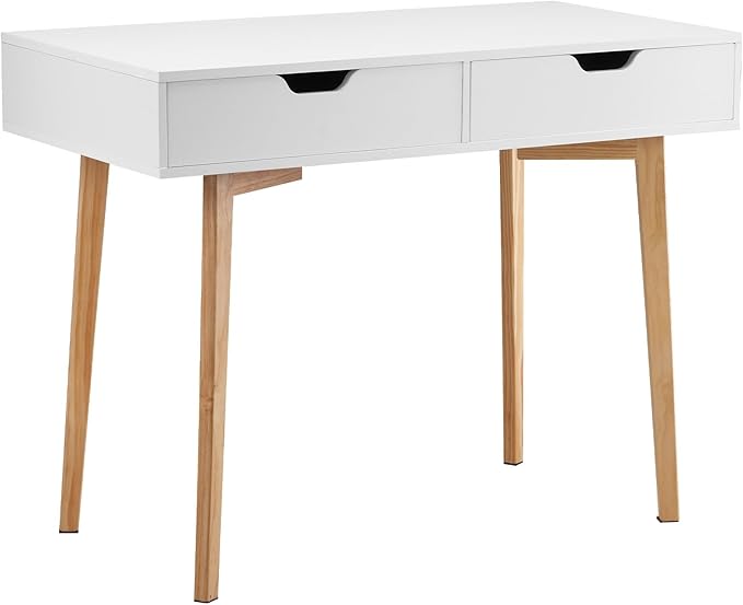 VEVOR Small Desk with Drawers Kids Desk for Bedroom Wooden Simple Study Table for Drawing Reading Writing Rectangle MDF Furniture Study Storage Table for Home Office White + Wood