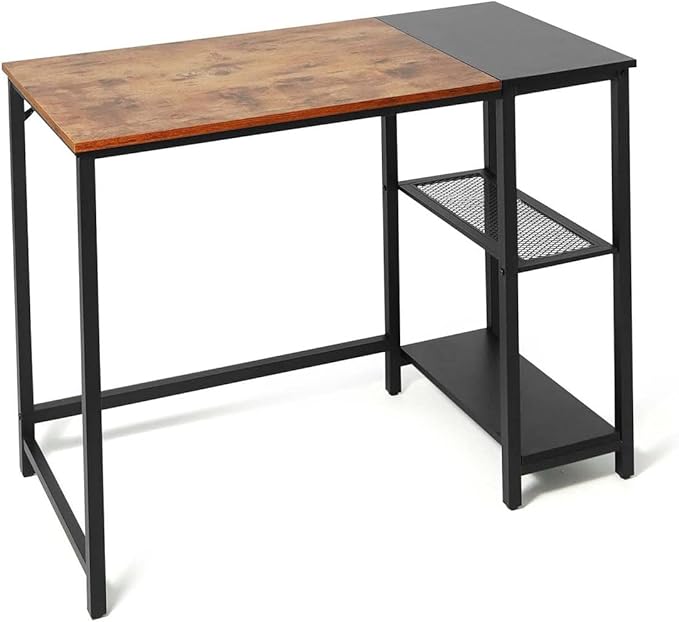 CAPHAUS 40 Inch Computer Desk with 2-Tier Storage Shelves for Home Office &amp Gaming Small Spaces Desk for Bedroom/Office Easy Assemble P2 Board &amp Steel Legs Rustic Oak &amp Black (220 lbs