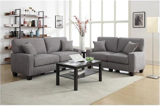 Pemberly Row Modern Loveseat Sofa for Small Apartments 2 Seater Couch for Living Room Tool-Free Assembly Light Grey