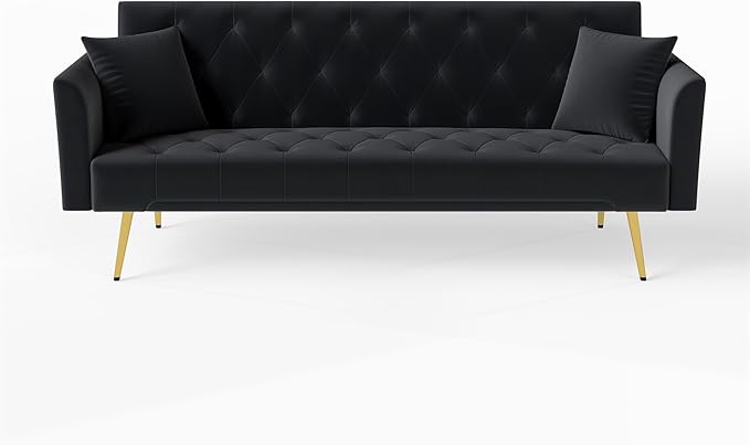 KEIKI 72 2Seat Velvet Sofa Couch for Urban Loft Home Office Style Conscious Urban Professionals Cozy Warm Perfect for Entertaining Relaxation Classic Refined Premium Design Black