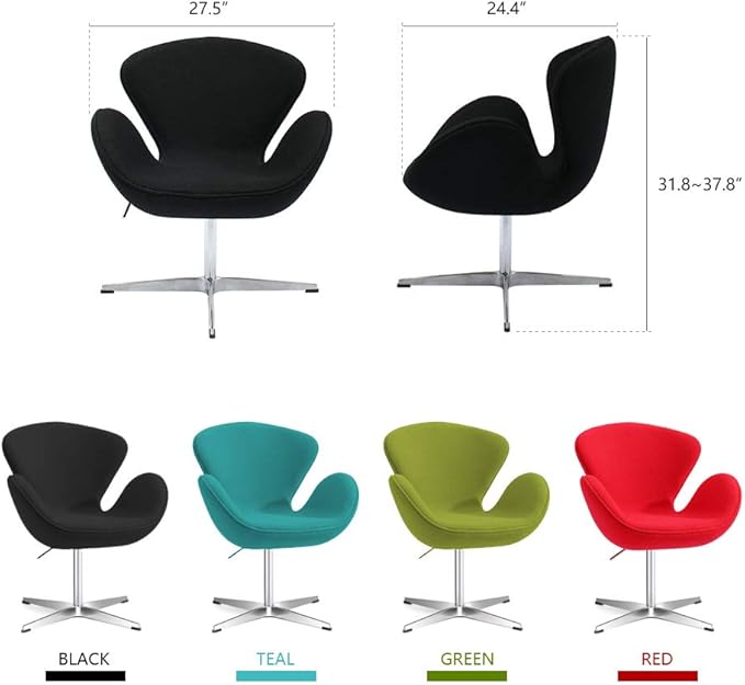 FCD Classic Swan Chair Swivel Height Adjustable Lounge Chair Cashmere(Without Ottoman Black