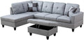 L-Shaped 3-Piece Linen Sofa with Storage Ottoman Set Sectional Couch Sofa Set for Living Room Office Small Space Grey