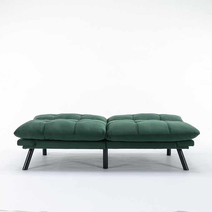 Anwick Futon Sofa Bed Velvet Convertible Futon Sleeper Couch 71 Sleeper Sofa Bed with Adjustable Backrest Modern Loveseat Couch for Compact Living Room Apartment Office (Green)