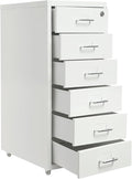 6-Drawer Vertical File Cabinet with Lock Mobile Metal Filing Cabinet for Legal/Letter/A4 Files Cold-Rolled Steel Rolling Storage 17.64-22.05 lbs(White)