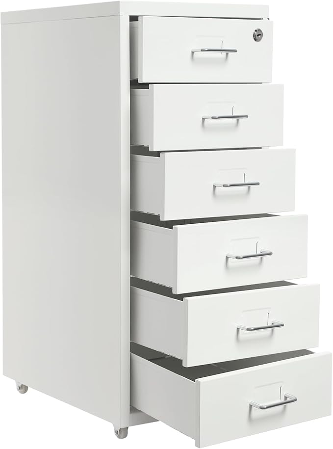 6 Tiers File Cabinet with Lock Steel Office Filing Cabinets Vertical File Storage Cabinet with Wheels Filing Organization Storage Cabinets for Home Office Storing Files Letter Stamps