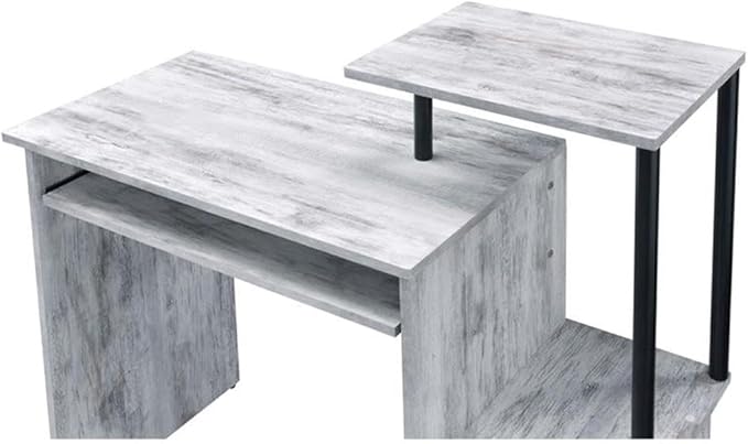 Bowery Hill Contemporary Wood Computer Desk Antique White and Black Finish 37W x 16D x 34H Rectangular Top Keyboard Tray 2 Storage Compartments Shelf Attached Office Desk for Home Workspace