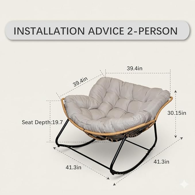Outdoor Rocking Chair Patio Egg Rocking Chair Indoor Papasan Chair Rattan Wicker Lounge Chair Modern Royal Chair for Bedroom Living Room Porch GardenLawn-Beige (Beige)